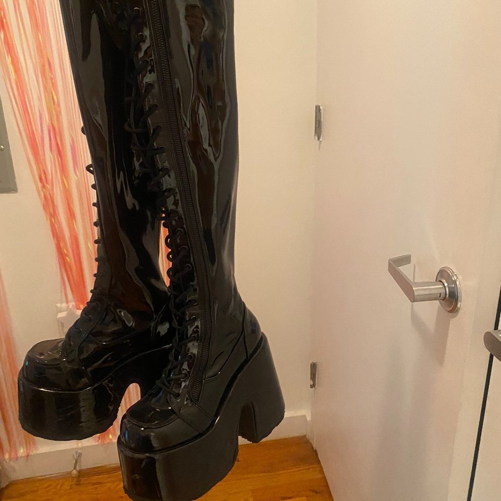 demonia boots patent rave royalty thigh high patent leather boots